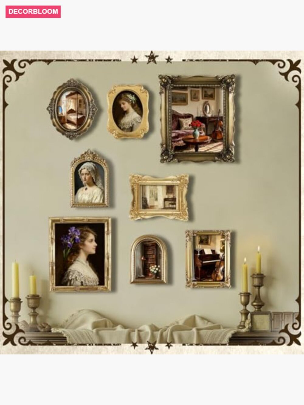 Gold Vintage Gallery Wall Frame Set 8 Pcs Resin Glass Baroque - Picture 2 of 7